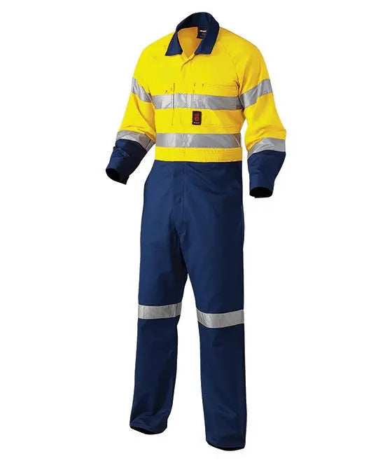 KingGee Work Wear Yellow/Navy / 82R KingGee Hi-Vis Reflective Spliced Combination Drill Overall K51525